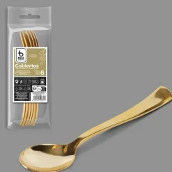 6 cuillères en or en plastique réutilisable - 17 cm