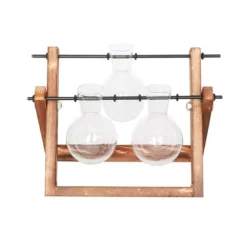 Décoration de 3 Vases sur Support en Bois