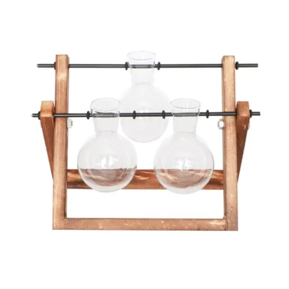 Décoration de 3 Vases sur Support en Bois