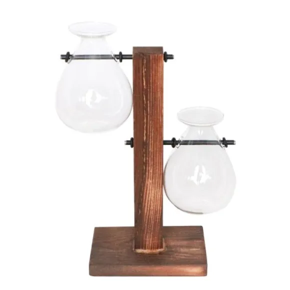 Décoration de 2 Vases sur Support en Bois