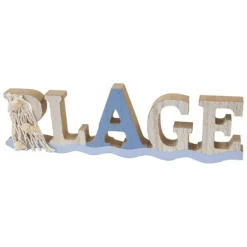 Décoration à poser en bois - Mot "Plage" avec filet et coquillages - Collection Mer