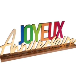 Décoration à poser "Joyeux Anniversaire" en bois - 27 x 4 x 9 cm - Collection Festicolor