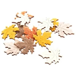 12 décorations d'automne à parsemer - Feuilles d'érable colorées en bois et feutrine - 4 cm