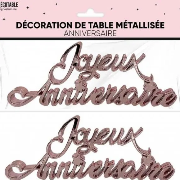 2 décorations de table métallisées "Joyeux Anniversaire" - Couleur au choix