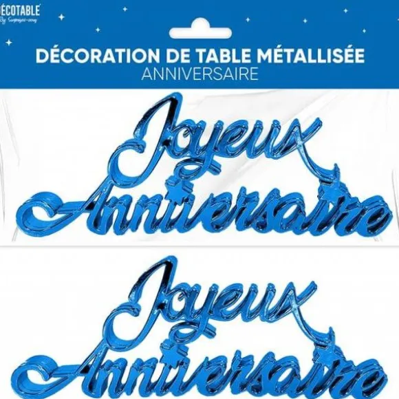 2 décorations de table métallisées "Joyeux Anniversaire" - Couleur au choix