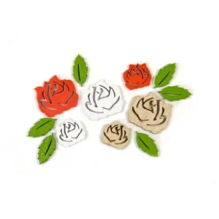 18 décorations de table à parsemer - Roses et Feuilles - Bois Naturel et Rouge