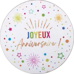 10 décorations en bois "Joyeux Anniversaire" à parsemer - Diamètre 5 cm - Collection Festicolor - Couleur au choix