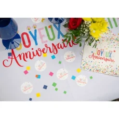 25 décorations en papier "Joyeux Anniversaire" à parsemer - Diamètre 5 cm - Collection Anni' Festy
