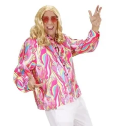 Déguisement Années 70 Chemise Psychédélique Rose - Taille au Choix