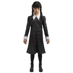 Déguisement de Mercredi ® Addams pour enfant - Robe noire à motifs - Taille au choix
