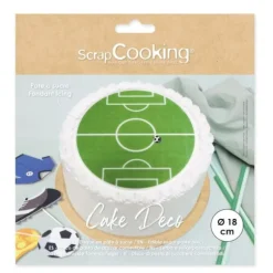Disque en pâte à sucre pour gâteaux - Diamètre 18 cm - Terrain de football