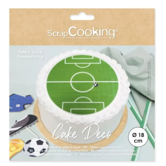 Disque en pâte à sucre pour gâteaux - Diamètre 18 cm - Terrain de football
