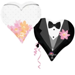 Double Ballon à Hélium - Coeur - Mariés "Monsieur" et "Madame"