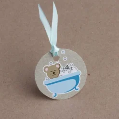 12 Etiquettes Nounours dans sa baignoire - Bleu