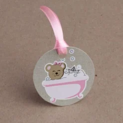 12 Etiquettes Nounours dans sa baignoire - Rose