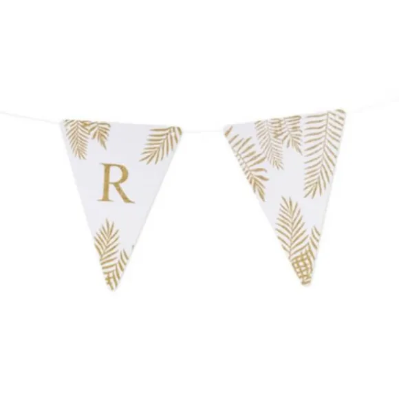 5 Fanions Blancs et Paillettes Or " R " - Fougère
