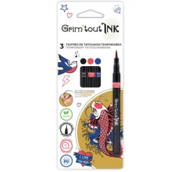 3 feutres de tatouages temporaires - Noir, rouge et bleu - Grim'tout Ink