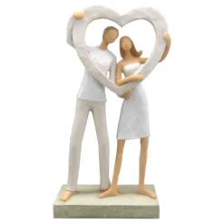 Figurine à poser - 15 x 6 x 27,5 cm - Couple avec cadre en forme de cœur