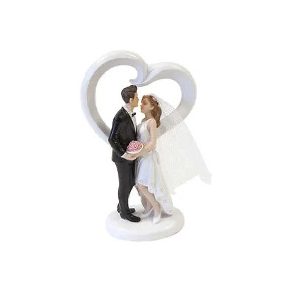 Figurine pour mariage - 13,5 cm - Couple de mariés devant cœur