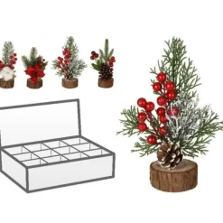 Fleurs de Noël sur rondin en bois - 21 cm - Modèle Aléatoire