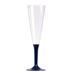 10 Flûtes à Champagne en Plastique - Pied Bleu Marine