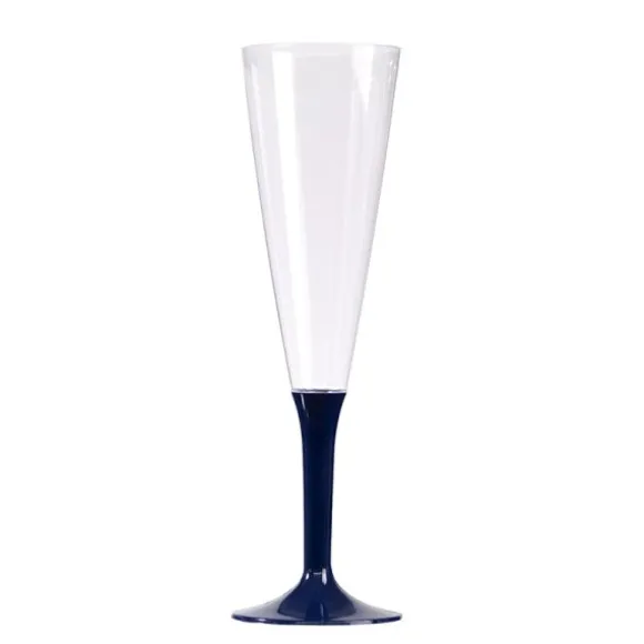 10 Flûtes à Champagne en Plastique - Pied Bleu Marine
