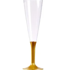 10 Flûtes à Champagne Plastique Pied "Or"