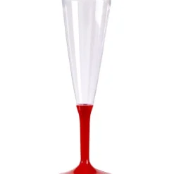 10 Flûtes à Champagne Plastique Pied Rouge