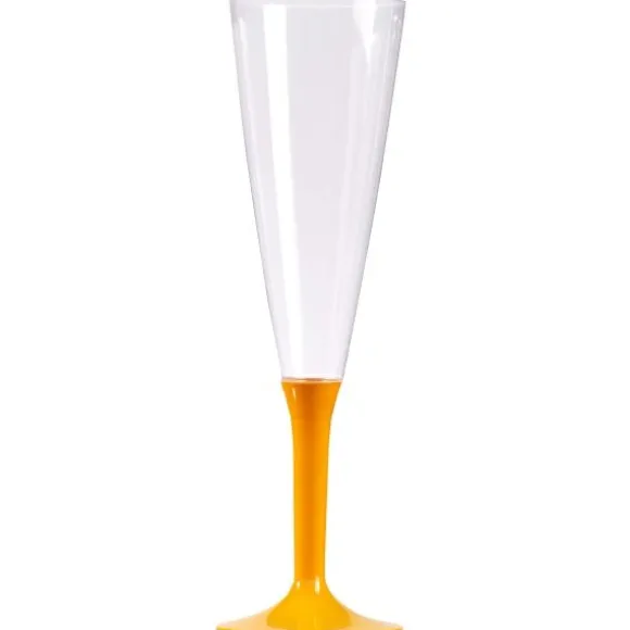 10 Flûtes à Champagne Plastique Pied Orange
