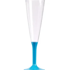 10 Flûtes à Champagne Plastique Pied Turquoise