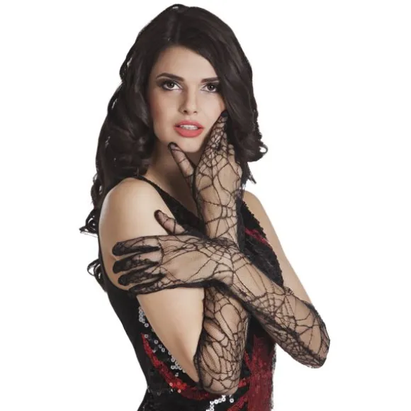 Gants longs toile d'araignée - Noir