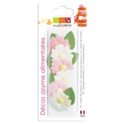 6 églantines et 6 feuilles vertes en azyme pour pâtisseries
