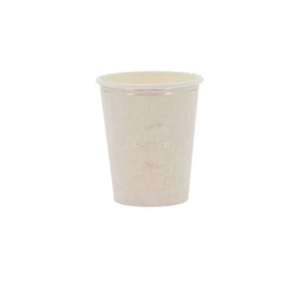 8 gobelets "Baptême" en carton - 255 ml - Collection Baptême Effet Lin et Or
