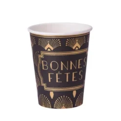 8 Gobelets "Bonnes Fêtes" - Collection Paon - Noir floqué Or