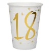 10 Gobelets en Carton Anniversaire - Blanc et Or - 18 ans