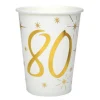 10 Gobelets en Carton Anniversaire - Blanc et Or - 80 ans