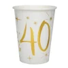 10 Gobelets en Carton Anniversaire - Blanc et Or - 40 ans