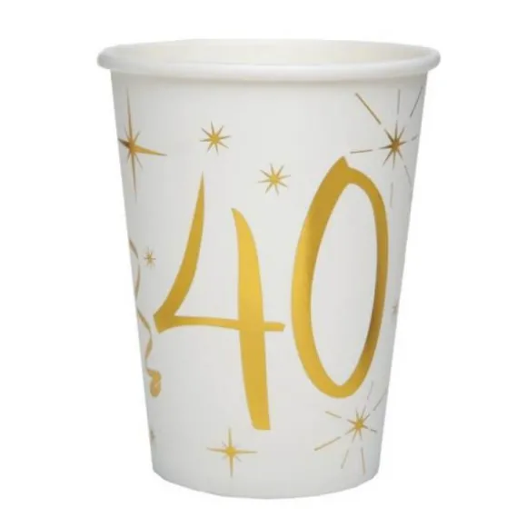 10 Gobelets en Carton Anniversaire - Blanc et Or - 40 ans