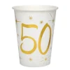 10 Gobelets en Carton Anniversaire - Blanc et Or - 50 ans