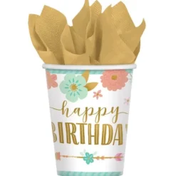 8 Gobelets en Carton - Anniversaire Bohème