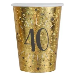 10 gobelets en carton - 27 cl - Collection Joyeux Anniversaire Étincelant Or - Âge au choix