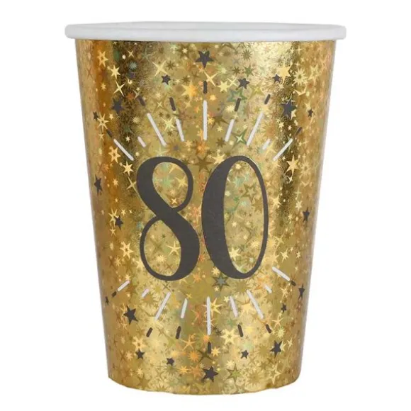 10 gobelets en carton - 27 cl - Collection Joyeux Anniversaire Étincelant Or - Âge au choix