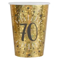 10 gobelets en carton - 27 cl - Collection Joyeux Anniversaire Étincelant Or - Âge au choix
