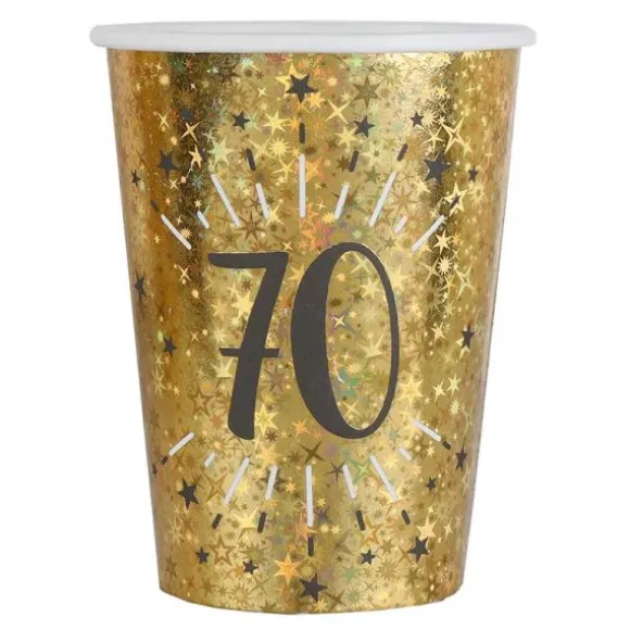 10 gobelets en carton - 27 cl - Collection Joyeux Anniversaire Étincelant Or - Âge au choix