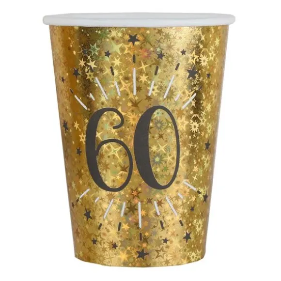 10 gobelets en carton - 27 cl - Collection Joyeux Anniversaire Étincelant Or - Âge au choix