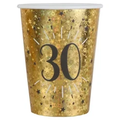 10 gobelets en carton - 27 cl - Collection Joyeux Anniversaire Étincelant Or - Âge au choix