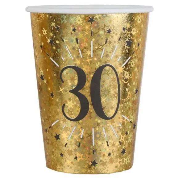 10 gobelets en carton - 27 cl - Collection Joyeux Anniversaire Étincelant Or - Âge au choix
