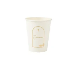 8 Gobelets en carton - Collection Communion Pureté Blanc et Or