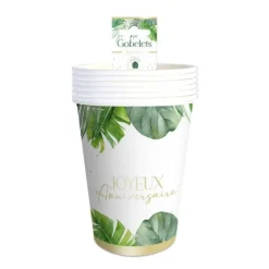 6 gobelets en carton "Joyeux Anniversaire" - 25 cl - Collection Tropical Party