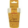 6 gobelets en carton "Joyeux Anniversaire" - 25 cl - Collection Bohème - Couleur au choix